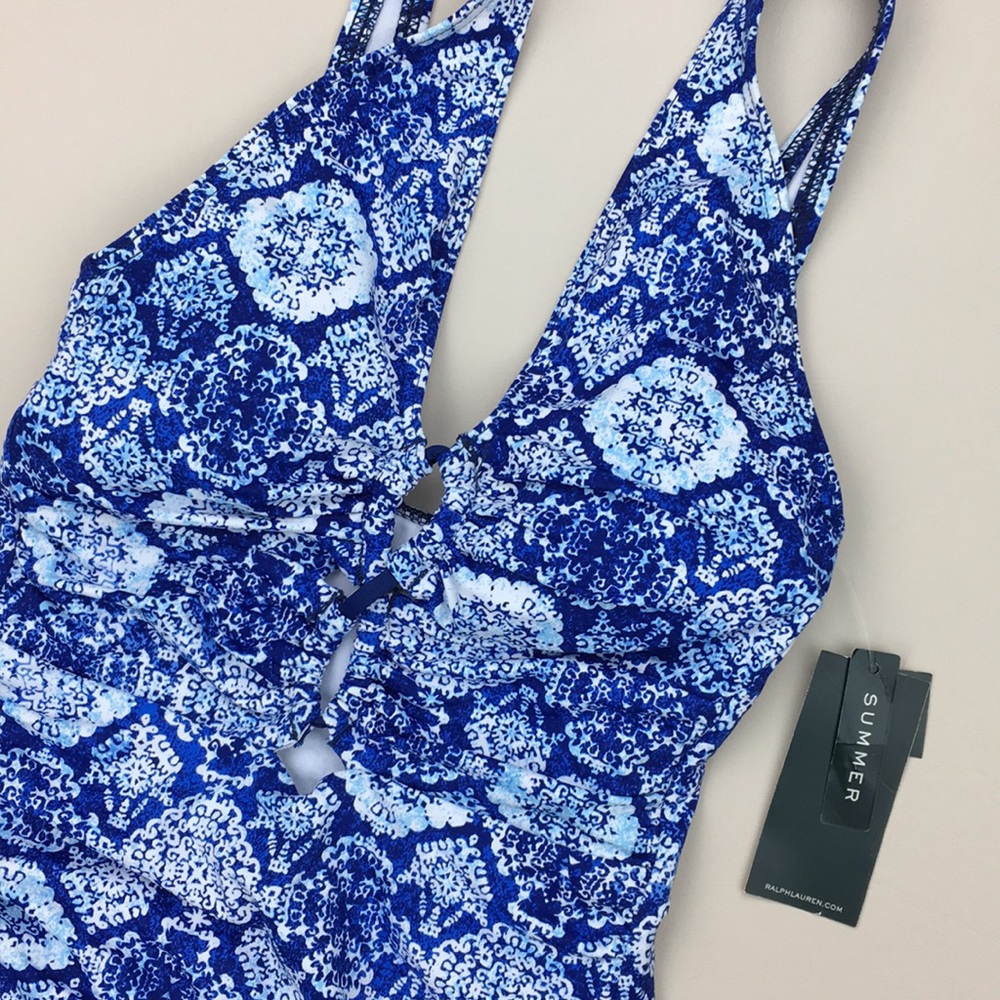 Ralph Lauren Agean Blue Tile Cutout Swimsuit NWT - Picture 5 of 9